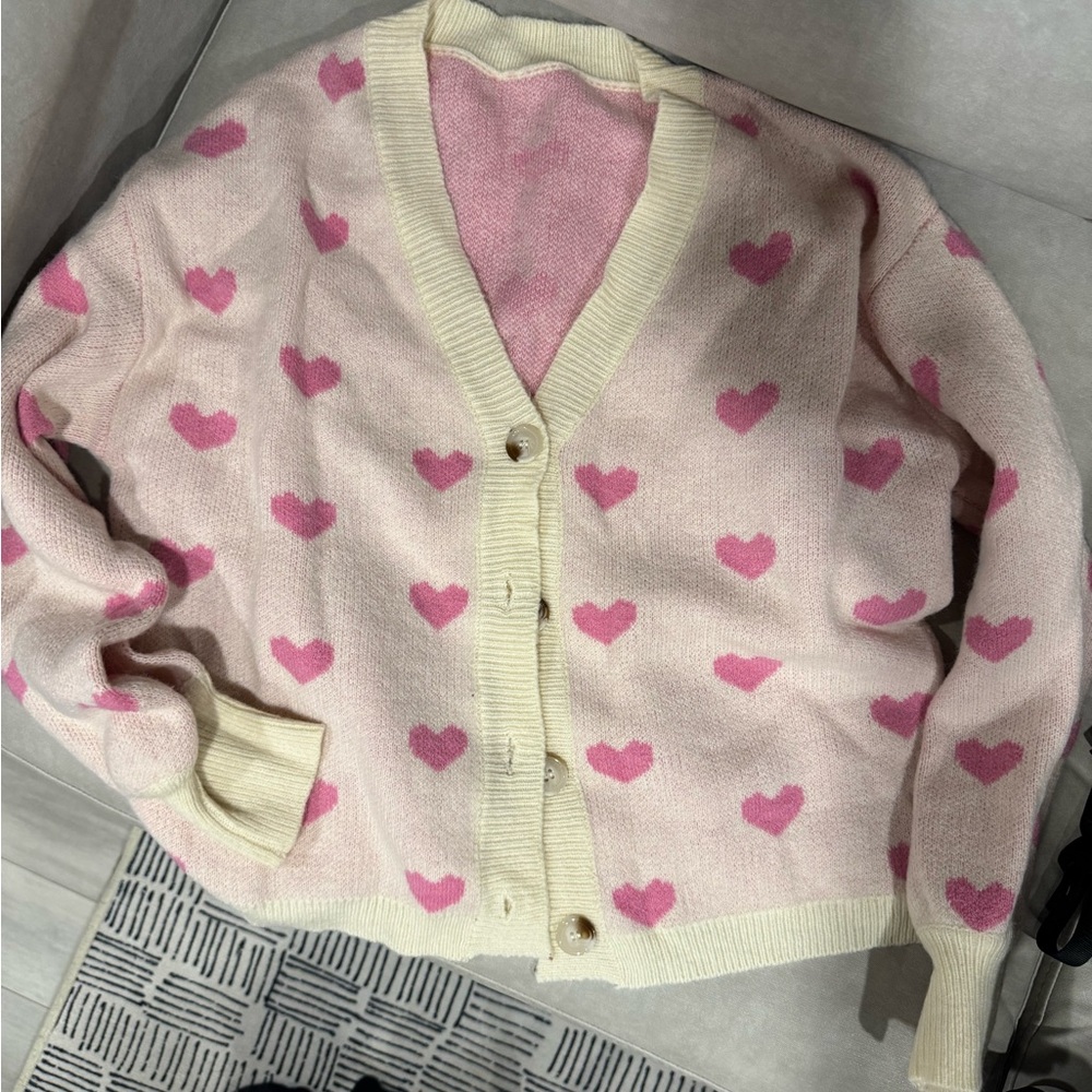 Pink and Cream Heart Knit Sweater